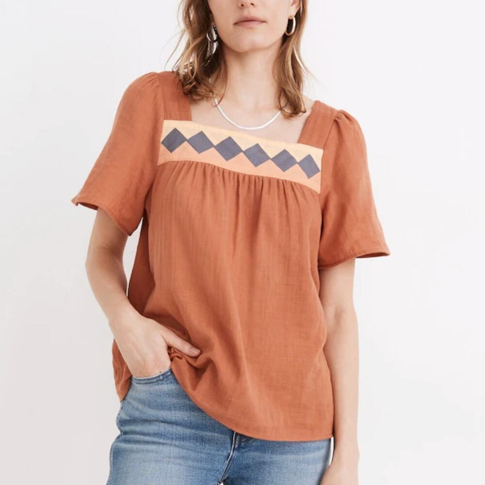 Madewell Patchwork Square-Neck Top size M